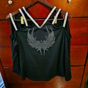 Heart and Angel wing 🪽 Rhinestone Top